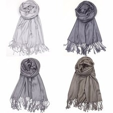 Sliver Grey Pashmina Scarf Shawl Hijab Wrap Evening Wedding Bridesmaid Stole