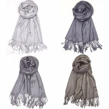 Sliver Grey Pashmina Scarf Shawl Hijab Wrap Evening Wedding Bridesmaid Stole