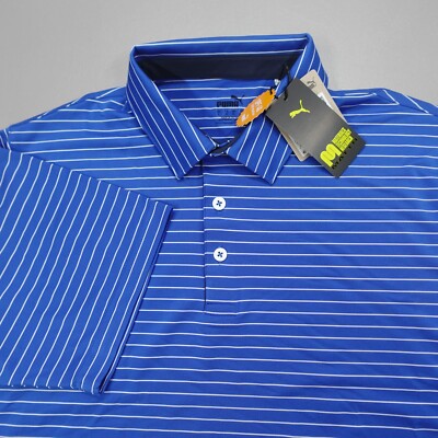 Puma MATTR Tucker Polo Golf Shirt Short Sleeve Striped Blue 621786 Men's Size L
