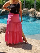 Maya Antonia Hot Pink/Orange/Green Long Maxi Skirt, Size L/XL, Slit/High Waist