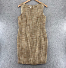 Talbots Dress Womens 14 Petite Beige Tweed Sheath Knee Length Sleeveless Vintage
