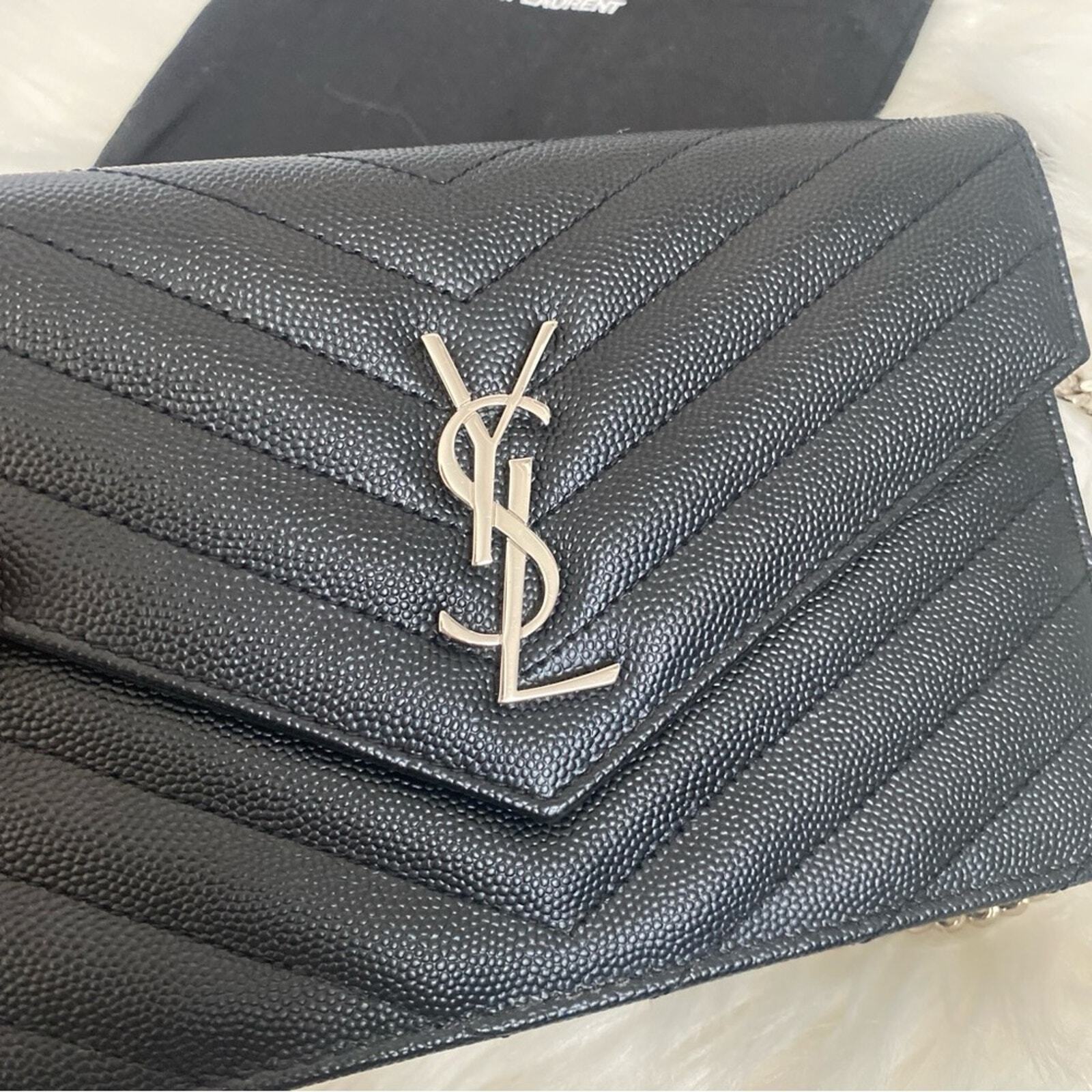 Yves Saint Laurent YSL busta monogramma borsa a tracolla nera a grana pelle