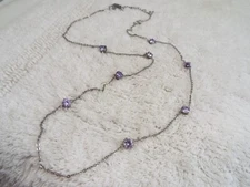 CHARMING CHARLIE Silvertone Lavender Crystal Bead Chain Necklace (C20)