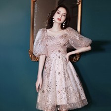 French Evening Dress Women Mesh Short Sleeve Banquet Luxury Birthday Party Dress