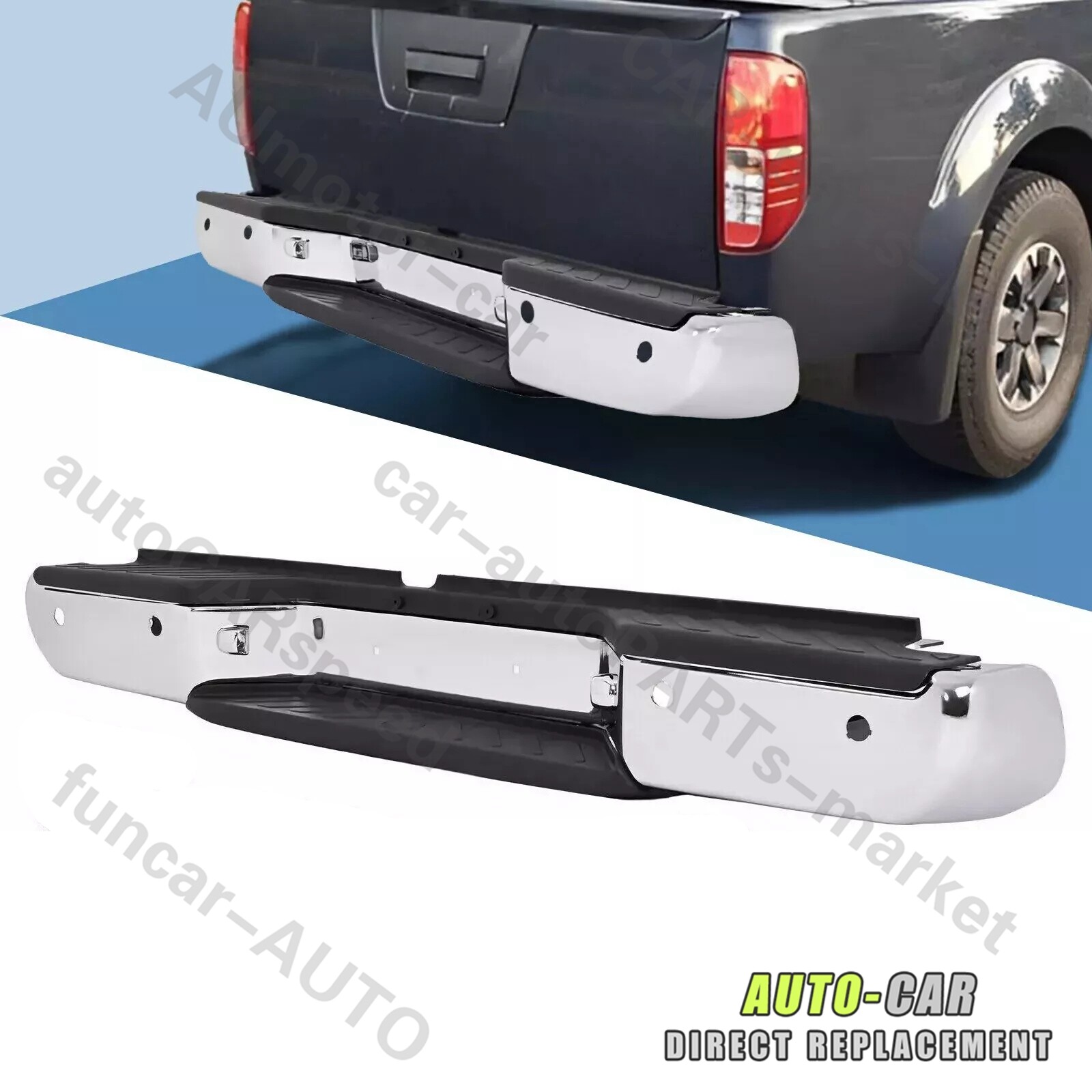 Chrome Rear Step Bumper Assembly For 2013-2021 Nissan Frontier w/ Sensor Holes