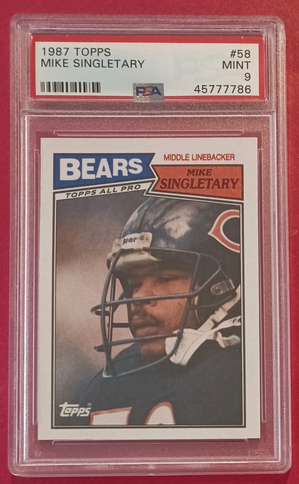 1987 Topps Football #58 Mike Singletary card PSA 9 Mint! Chicago Bears!
