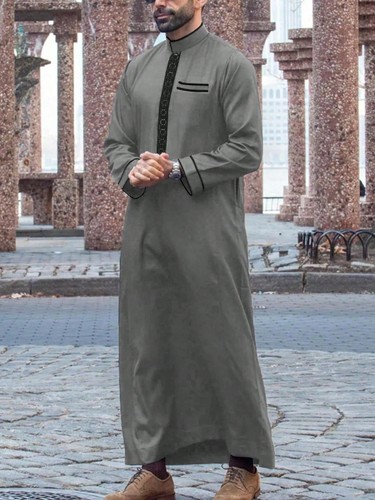 Luxury Men's Islam Muslim Arab Men's Robe Long Sleeve Embroidered Stand Collar - Picture 11 of 14