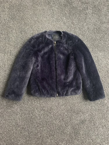 Womens New Look Blue Fur Coat Size 10 