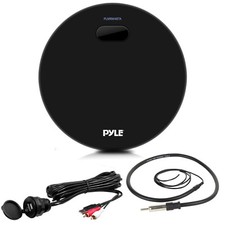 Pyle Black Marine Round AM/FM Bluetooth USB Radio, Antenna, Auxiliary Interface
