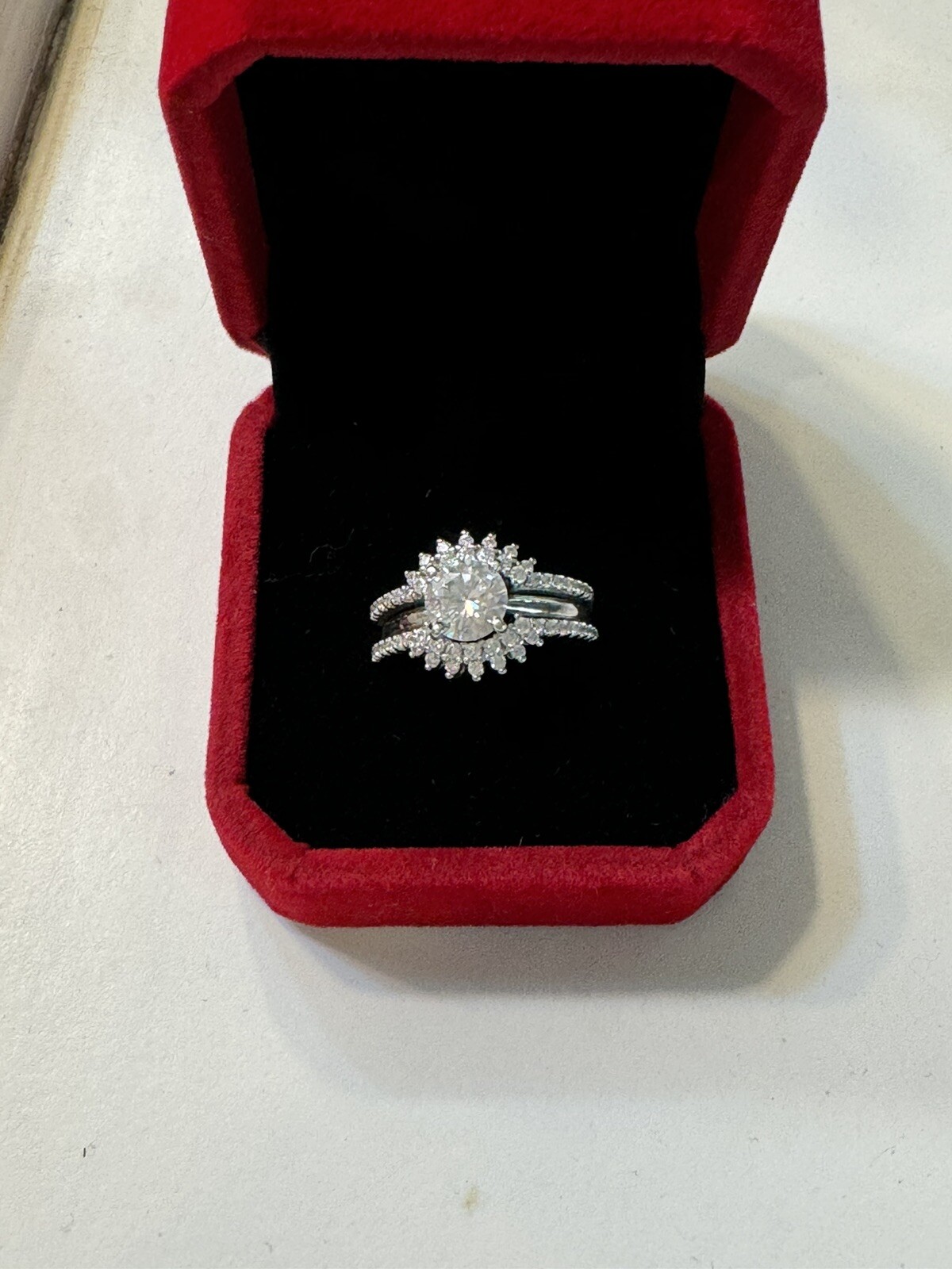 moissanite bezel engagement ring set - image 1