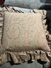 RALPH LAUREN TERRACOTTA PAISLEY SQUARE RUFFLED THROW PILLOW FEATHER INSERT