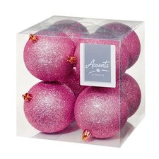 Image of Christmas Shatterproof Baubles 8 Pack 80mm Tree Decoration Pink