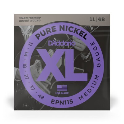 D'ADDARIO EPN115 Pure Nickel Electric Guitar Strings, Blues/Jazz Rock, 11-48