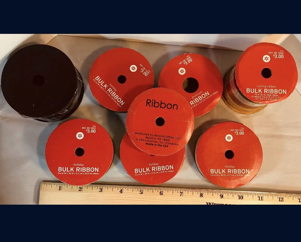 8 Rolls of Ribbon/Trim Various Colors / Widths, Total length= 120 yds. (360 yds) - Image 3 of 4