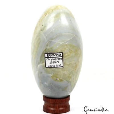 1520 CT Naturel non Traité Chrysoprase Forme Ovale Œuf avec Socle Guérison Gemme - Photo 1/4