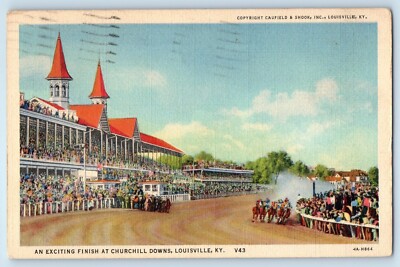 1941 Louisville Kentucky Vintage Postcard Exciting Finish Churchill Downs Race