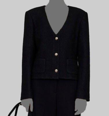 Anine Bing Women Black Cropped Lined V Neck Coat Anitta Jacket Size XS