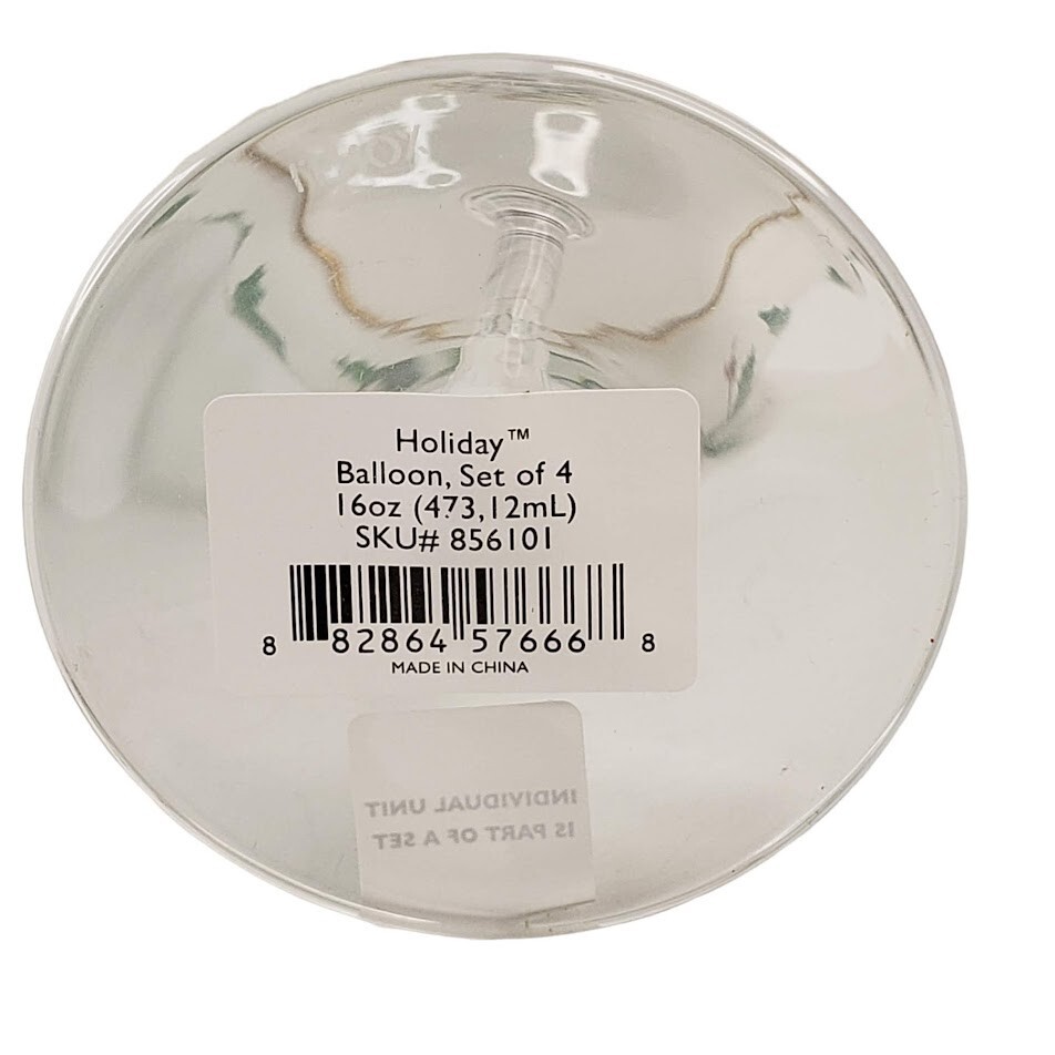 Lenox Christmas Wine Glasses Holiday Balloon Set of 4 Holly Berry