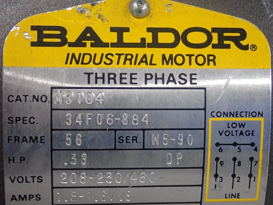 Baldor M3104 Spec. 34F06-884 Industrial Motor 1/3HP 208-230/460V NEW OPEN BOX  - Image 3 of 4