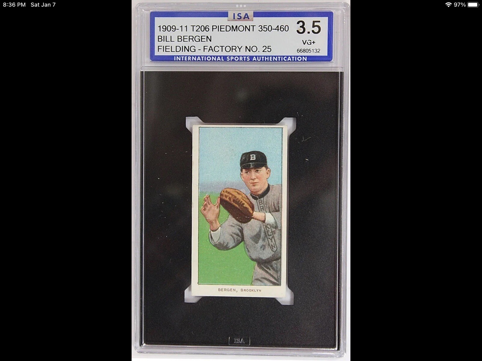 1910 T206 Bill Bergen Catching Piedmont 350-460 SGC 3 ISA 3.5