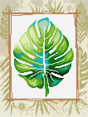 DIY Printed Tapestry Kit ''Monstera Leaf'', size 14.2x18.5 in / 36x47 cm, Brvsk