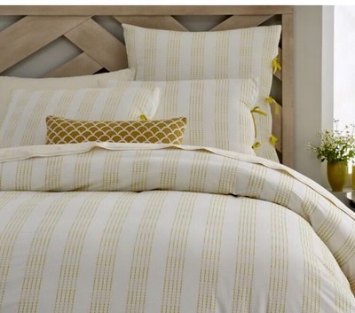 Rare West Elm Dotted Stripe Full Queen Duvet Cover Stone White