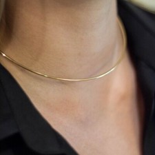 New 14K Yellow Gold Plated 925 Silver, Simple Plain Cuff Choker Necklace Women