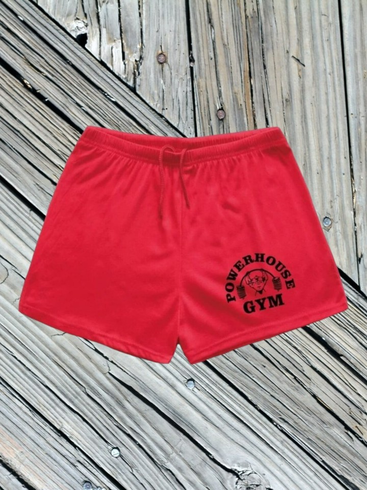 Powerhouse Gym Mens Shorts Red Bodybuilding Elastic Waist Zyzz Arnold