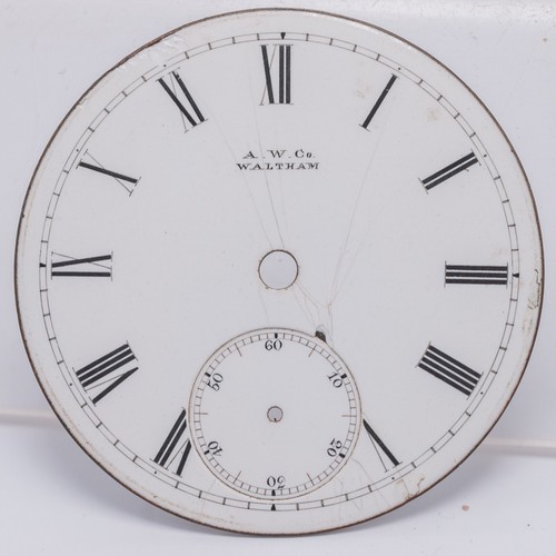 A.W.Co. Waltham 18s Roman Numeral Enamel Pocket Watch Dial 45.8mm Chips