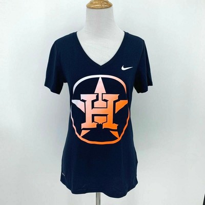 Houston Astros Shirt Womens Size S Nike Tee Dri Fit Blue Short Sleeve V Neck Mlb Ebay