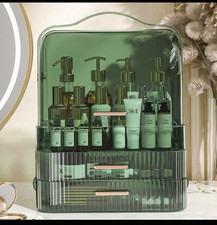 Green Acrylic Makeup Organizer Storage Case w/ Handle, Dustproof, Drawers
