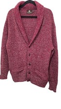 VTG High Sierra Red  Gray Shawl Collar Chunky Knit Cardigan Sweater Men L Wool