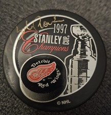 Bob Rouse Signed 1997 Stanley Cup Champions Puck In FineGold Sharpie....
