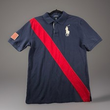 Ralph Lauren Boys Polo Shirt XL 18-20 Big Pony Blue Red Stripe Flag
