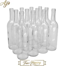 Elegant Case of 12 - 750ml Flint Glass Bordeaux Wine Bottles - Reusable