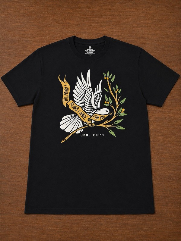 Kingdom & Will Jer. 29:11 Dove Graphic Jersey Crew Neck T-Shirt Men’s L
