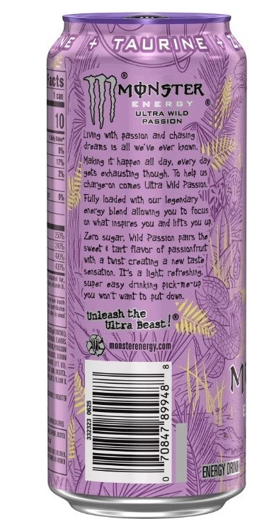 Monster Energy, Ultra Wild Passion, bebida energética Zero Sugar, 16 fl. oz, paquete de 12 Foto 3 de 3