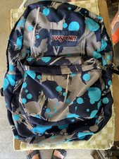 JanSport big Student Backpack 15"-Laptop Pocket blue/gray paint Splatter