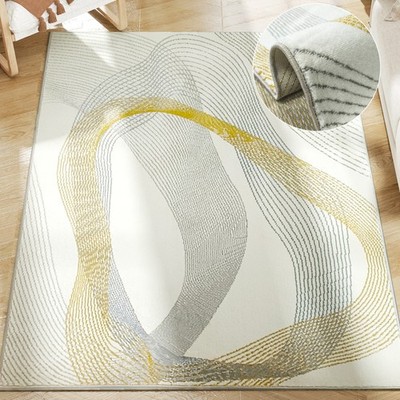 HOMCOM Maschinenwaschbarer Teppich, Allergikerfreundlicher Bodenteppich, Cremeweiß
