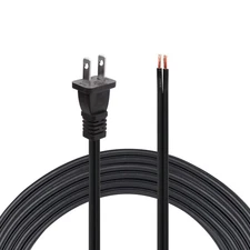 6.46 Ft 2-Prong Replacement Power Cord Pigtail 16AWG NEMA 1-15P Plug