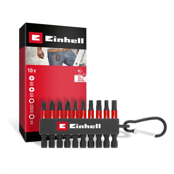 Original Einhell Impact-Bit-Set 10-Tlg. (50-Mm-Bits Ph/Pz/T/H, S2-Stahl, Bit-Rie-image