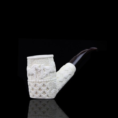 Ornate Tall Billiard  Pipe BLOCK MEERSCHAUM-NEW-HAND CARVED Case#49 CAROUSEL