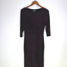 Lauren Ralph Lauren Twist Front Dress Size 8 Burgundy Black Geometric Classy
