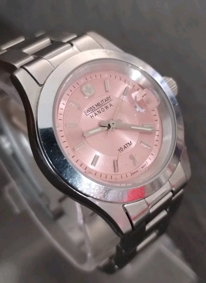 Vintage Swiss Military Hanowa Quartz Watch~ Pink Dial Date Window (6-7023) Runs! - Image 2 of 4