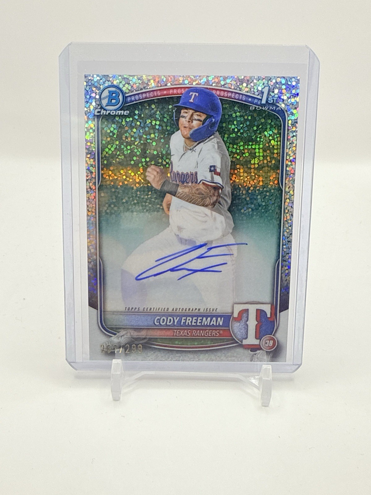 2025 Bowman Cody Freeman 1st Chrome Prospect Auto Speckle Refractor /299 Rangers