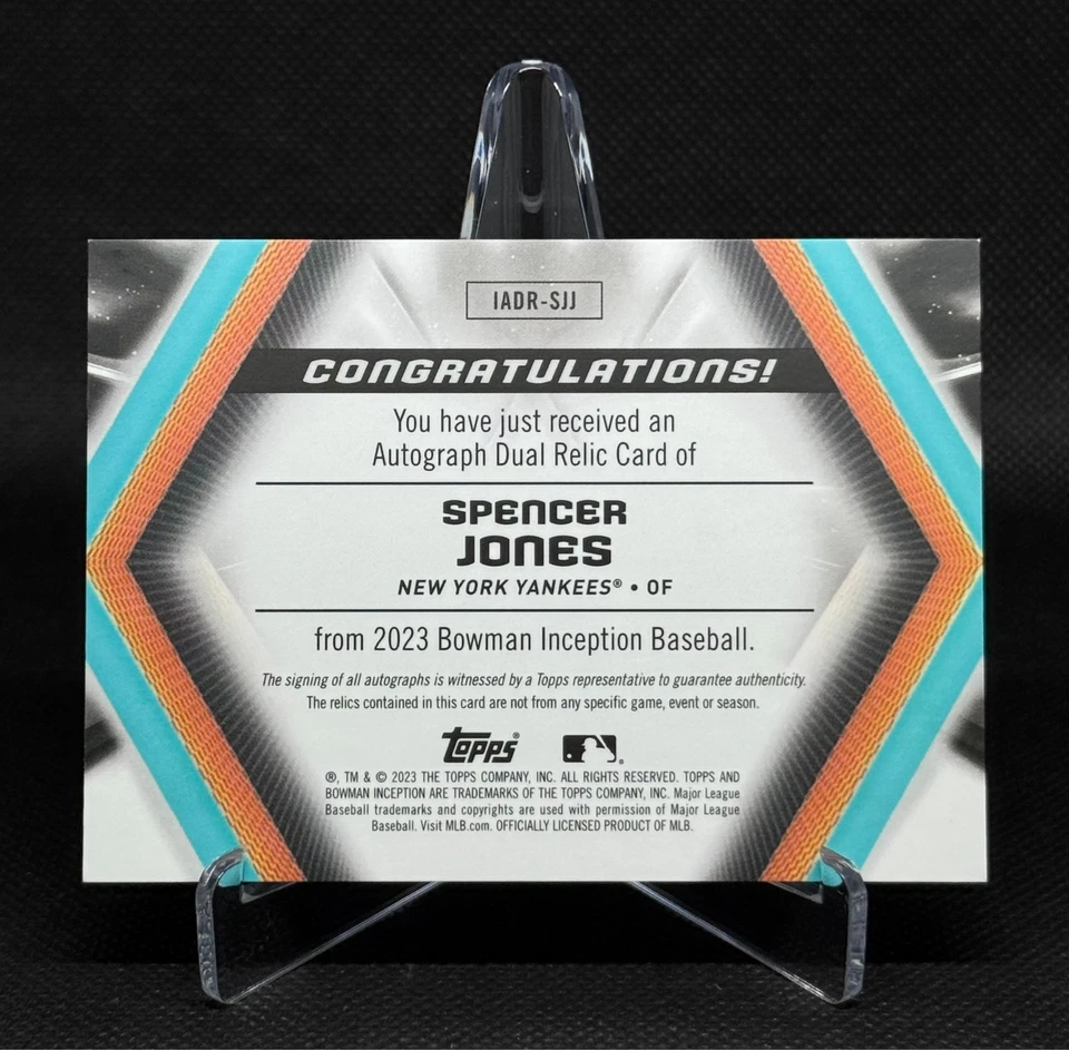2023 Bowman Inception Spencer Jones Relic Auto Rookie RC / 75 Yankees # IADR-SJJ - Image 2 of 4