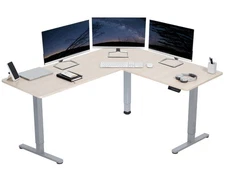 VIVO Light Wood / Gray Electric 63" x 55" Corner Desk, L-Shaped Workstation
