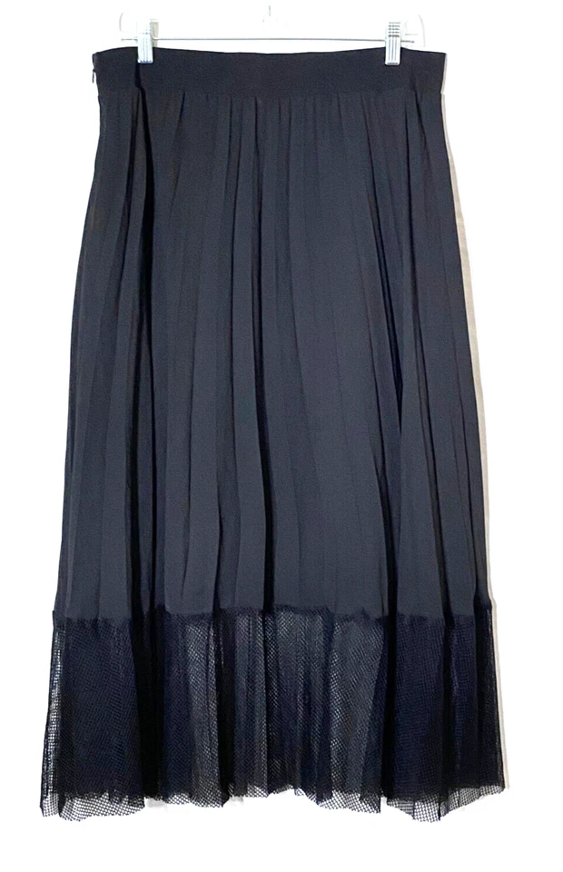 Rachel Roy Pleated Fishnet Hem Maxi Skirt Womens Size XXL Black Lined Side Zip - Image 3 of 4