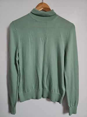 M&S Merinowolle Pullover Rollkragen Salbeigrün Strick Größe 8 Relaxed Fit