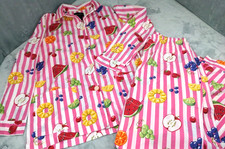 Nick Nora Sleepwear Women's Striped Summer Fruit Pajama Set Cotton Pink Small